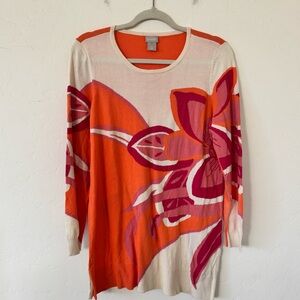 Chico's Vibrant Orange/Pink Floral Blouse Size M